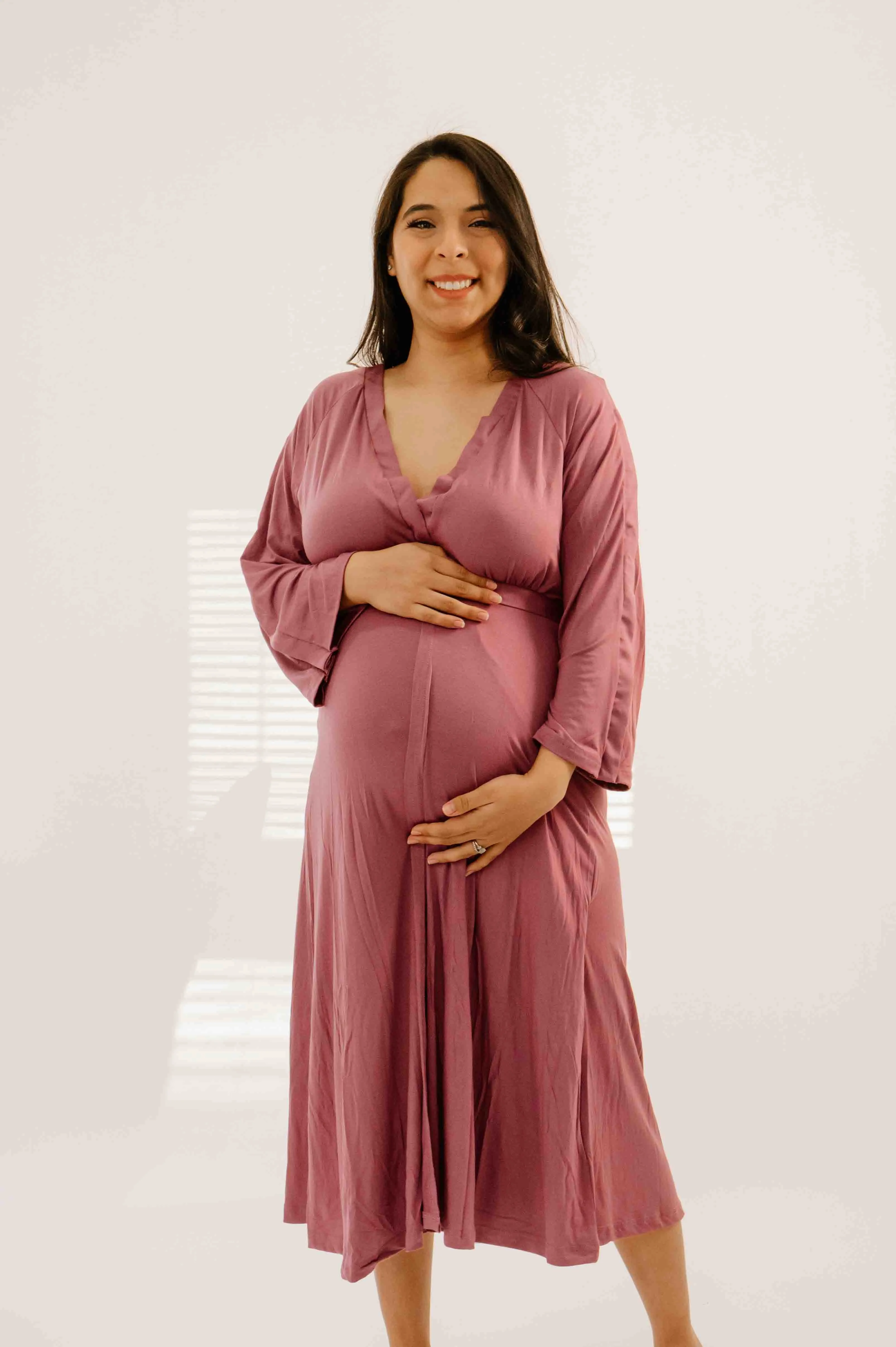 Amelia Labor & Postpartum Gown in Dusty Rose