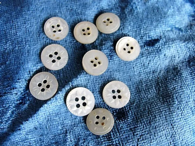 ANTIQUE Victorian Tiny Carved Mother of Pearl Buttons, Set of 12, Perfect For Dolls, Baby Clothes, Fine Heirloom Sewing, Collectible Buttons