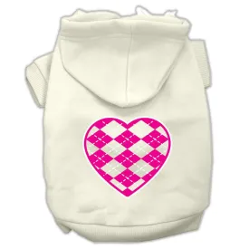 Argyle Heart Pink Screen Print Pet Hoodies Cream Size L (14)