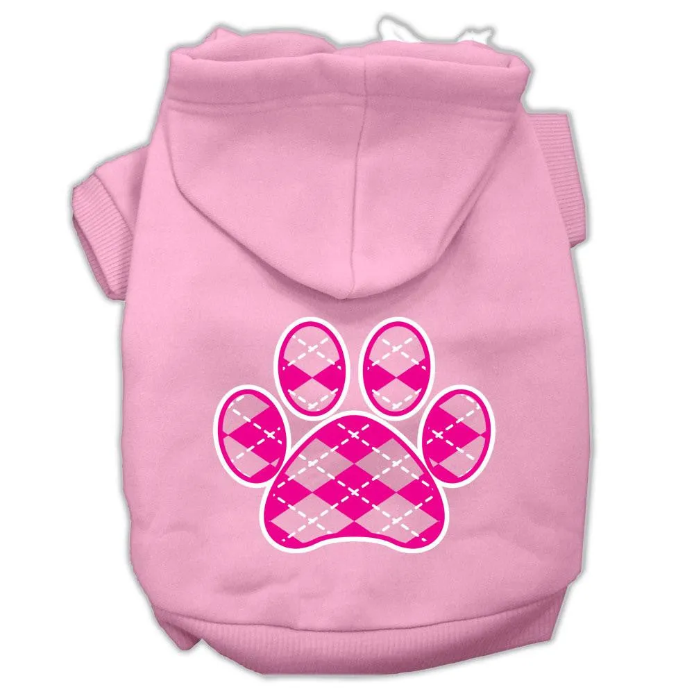 Argyle Paw Pink Screen Print Pet Hoodies Light Pink Size Med (12)