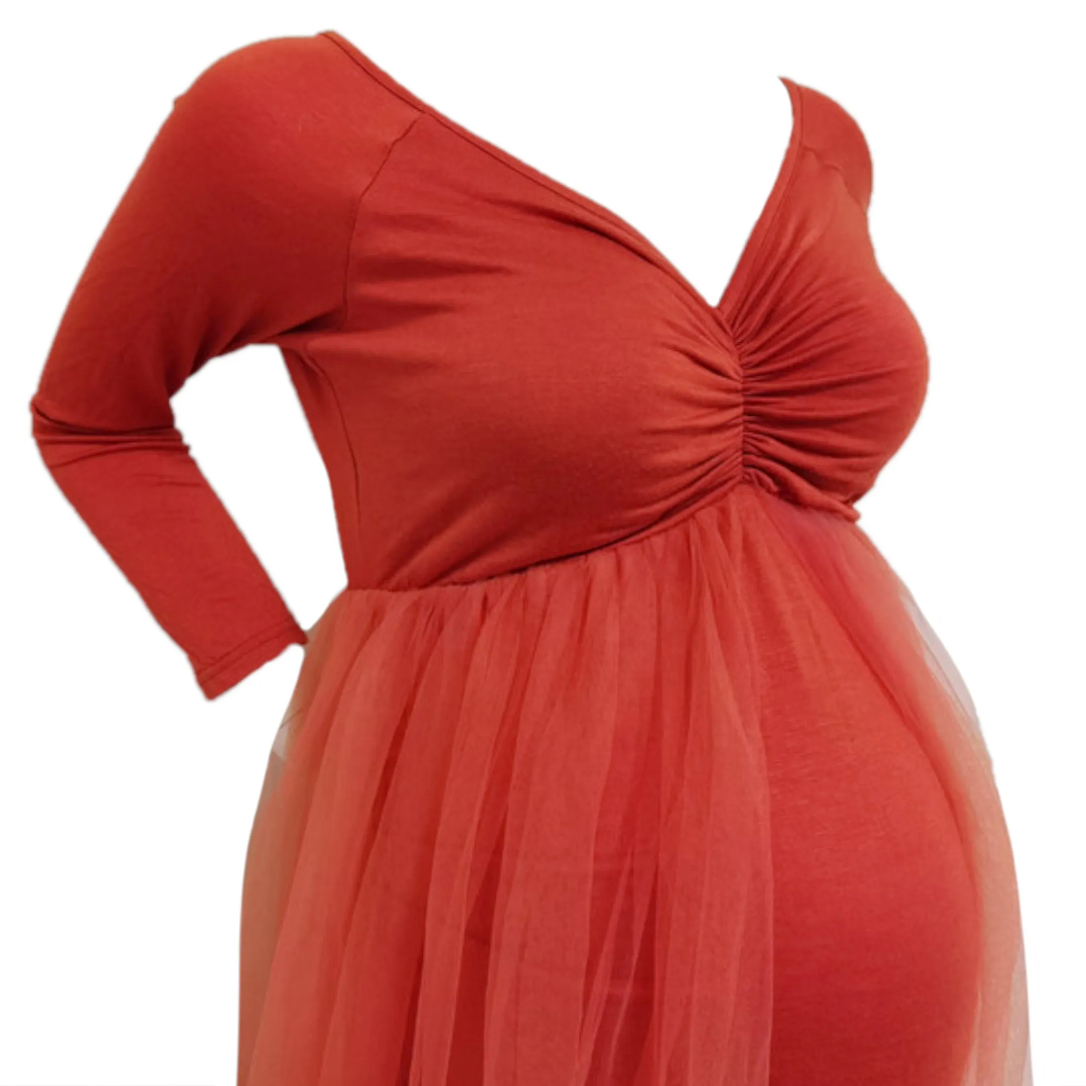 Babymoon Long Tail Maternity Gown Dress - Red