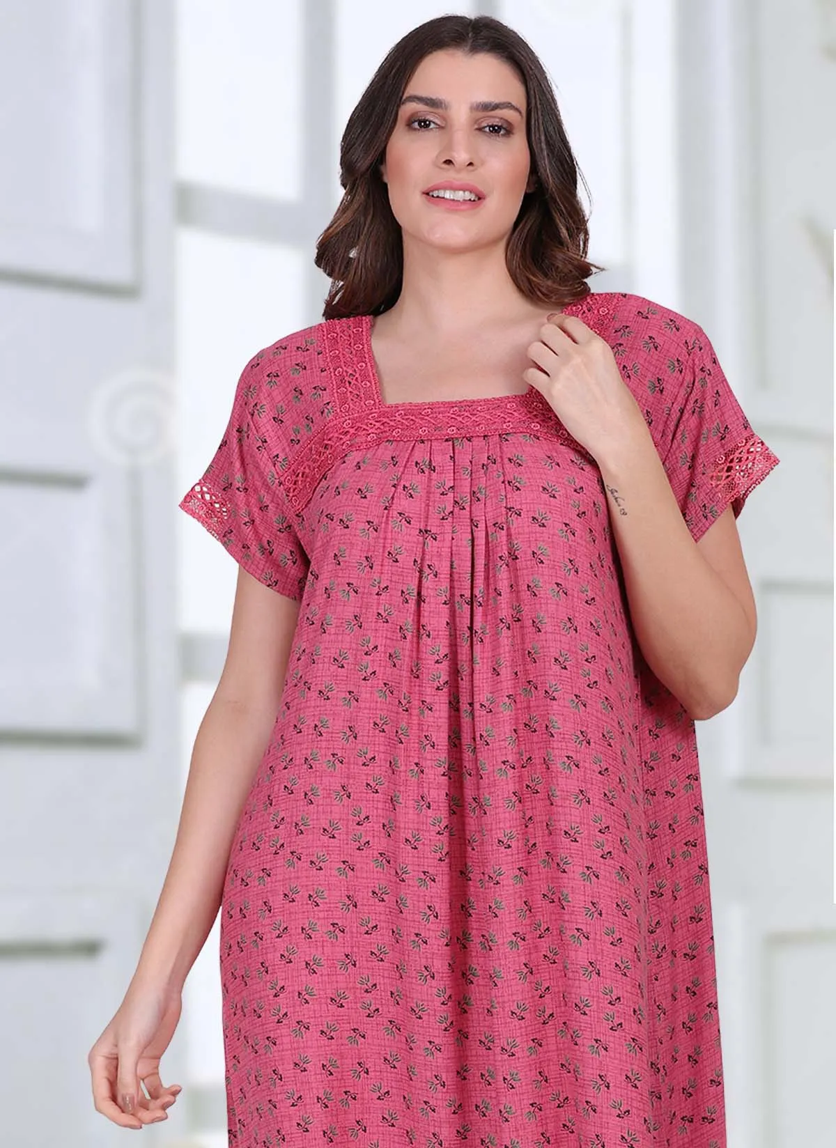 Branded Cotton Alpine Pink Long Nighty for Women