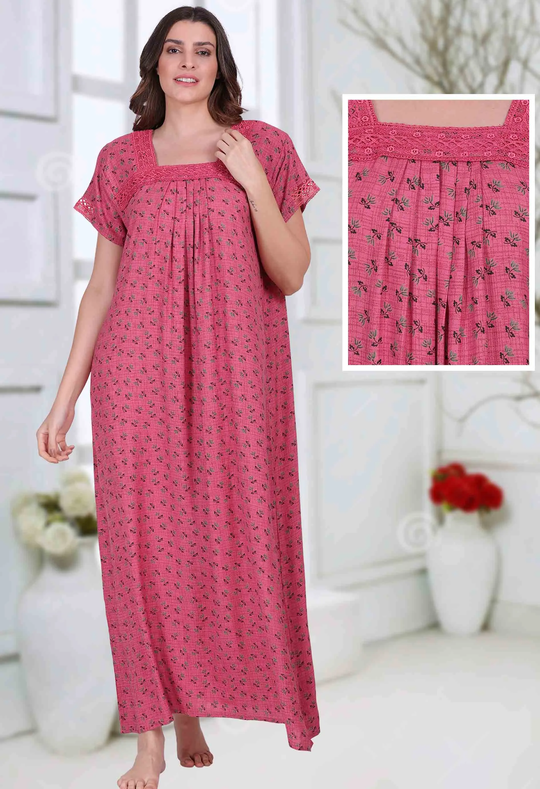 Branded Cotton Alpine Pink Long Nighty for Women