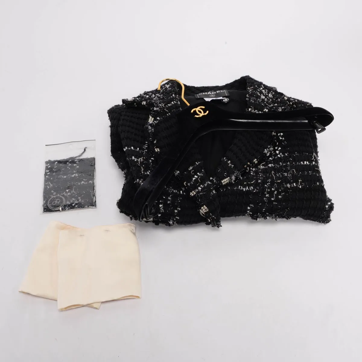 Chanel Black Tweed Embellished Jacket FR 42