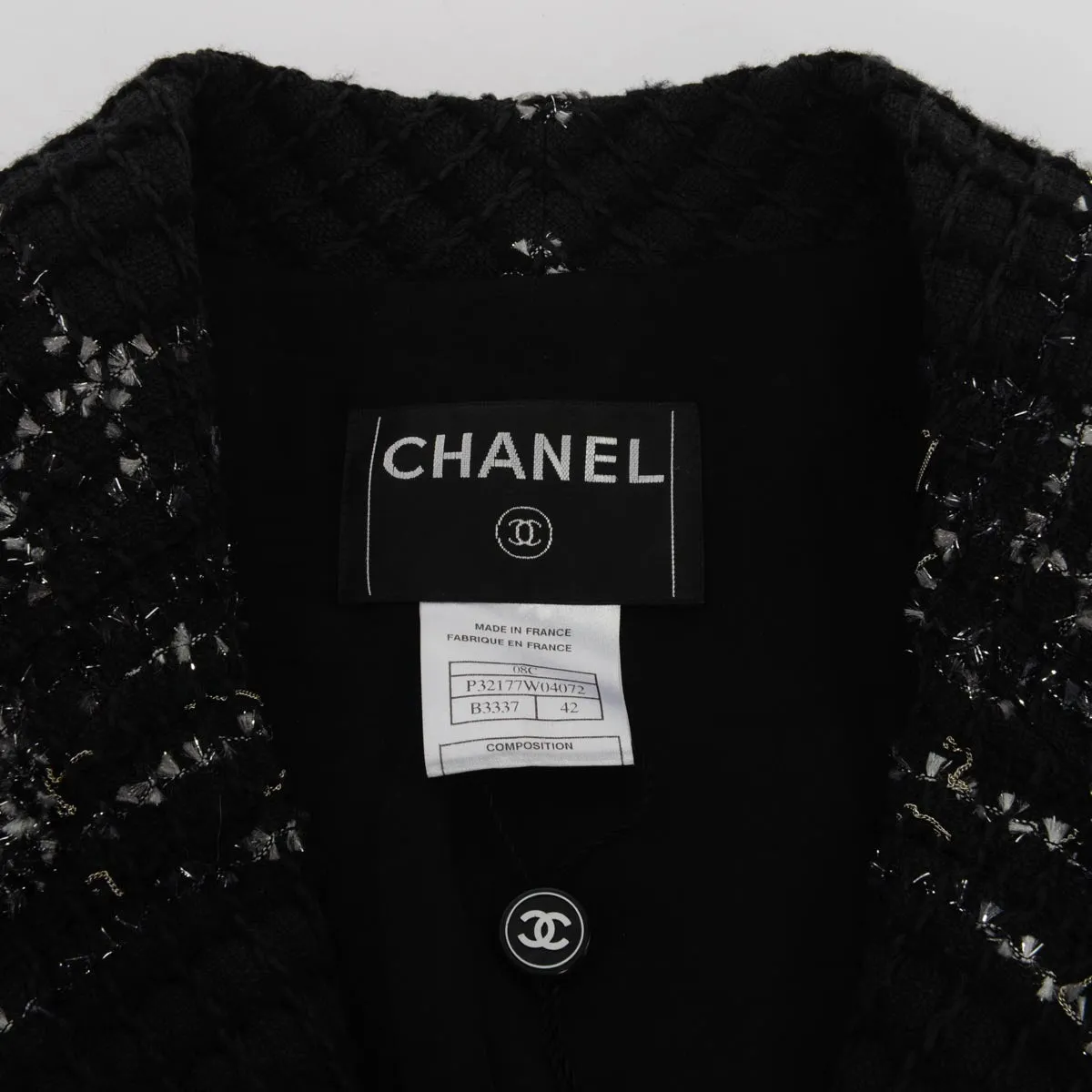 Chanel Black Tweed Embellished Jacket FR 42