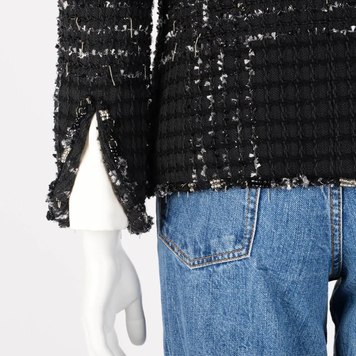 Chanel Black Tweed Embellished Jacket FR 42