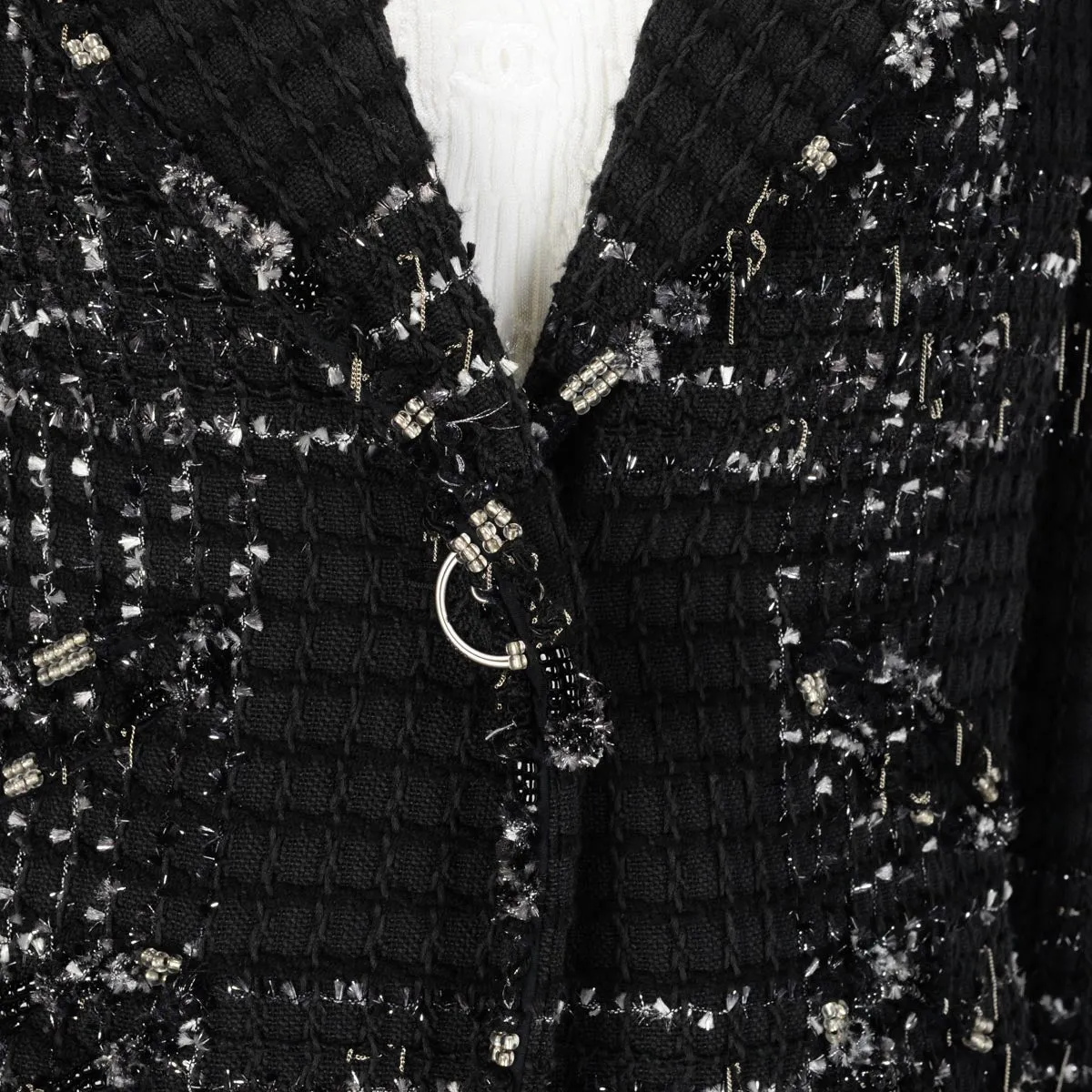 Chanel Black Tweed Embellished Jacket FR 42