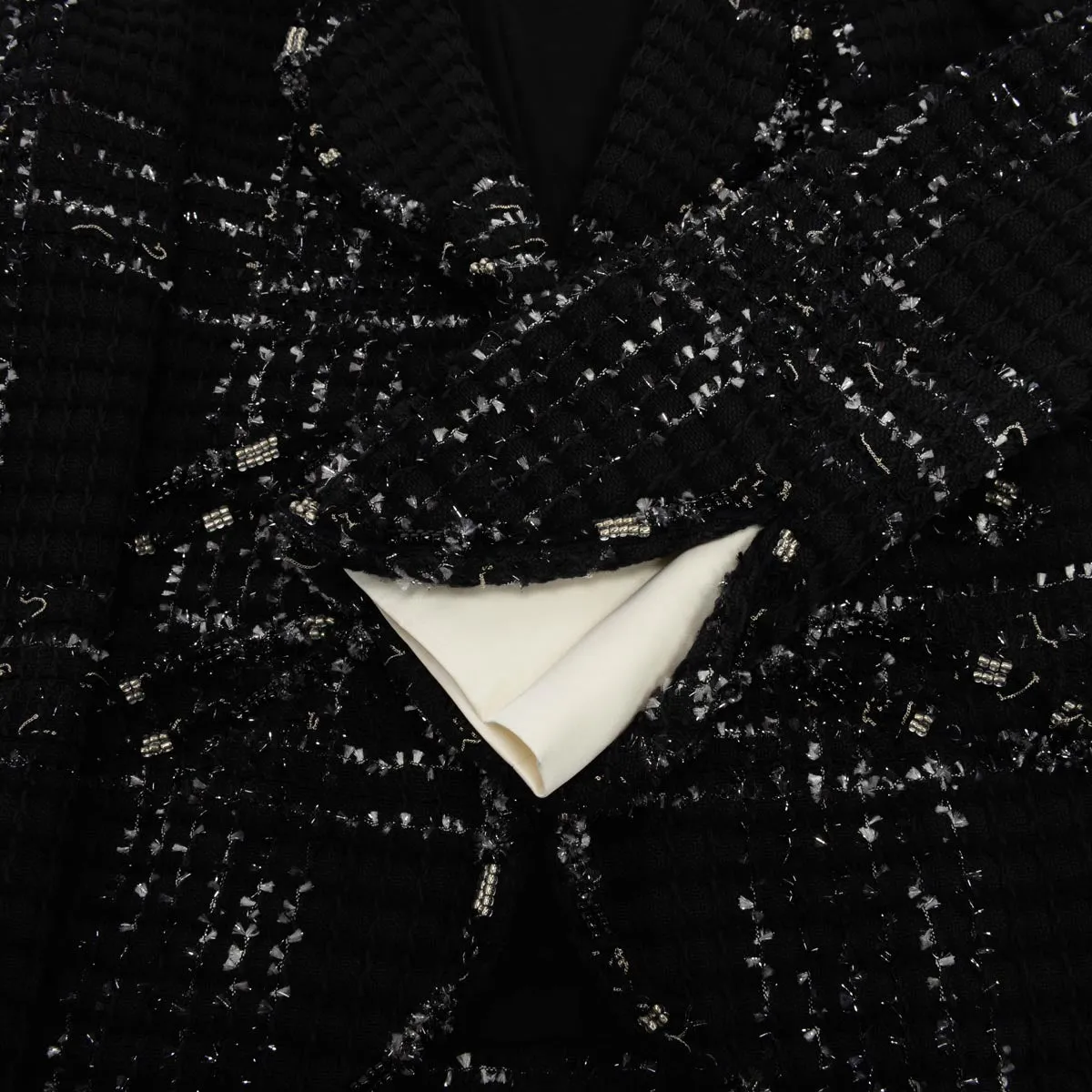 Chanel Black Tweed Embellished Jacket FR 42