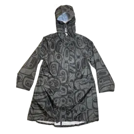 Charcoal Raven Totemic Hooded Raincoat with Pouch