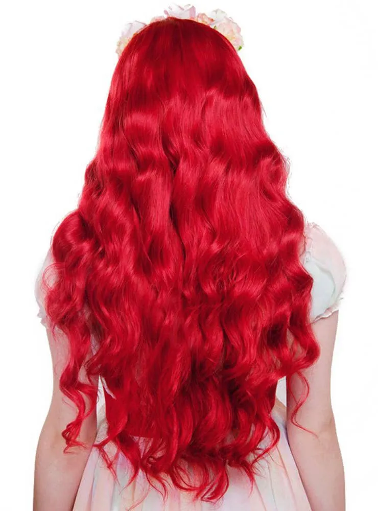 Classic Crimson Red Deluxe Womens Wavy Wig