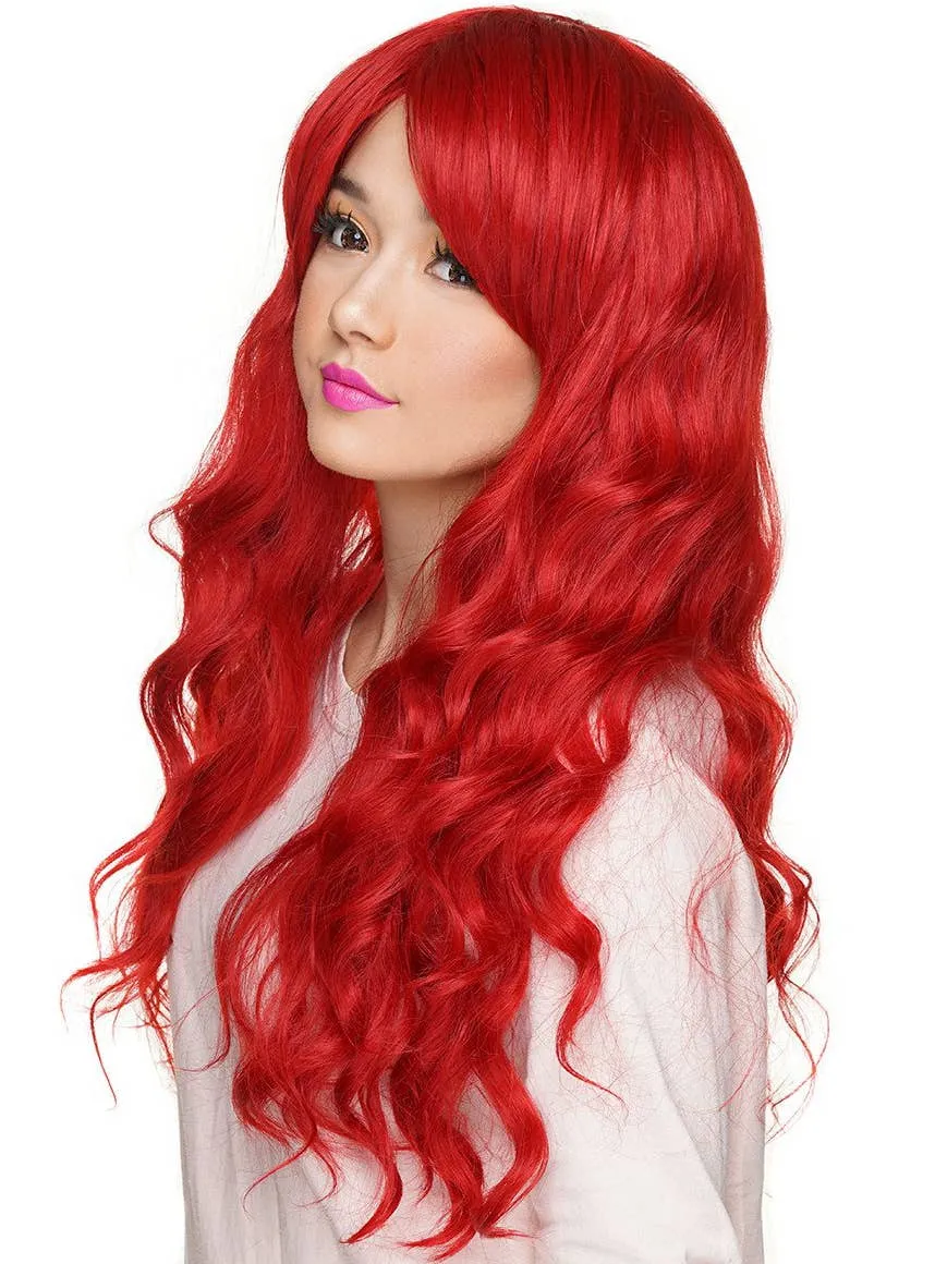 Classic Crimson Red Deluxe Womens Wavy Wig