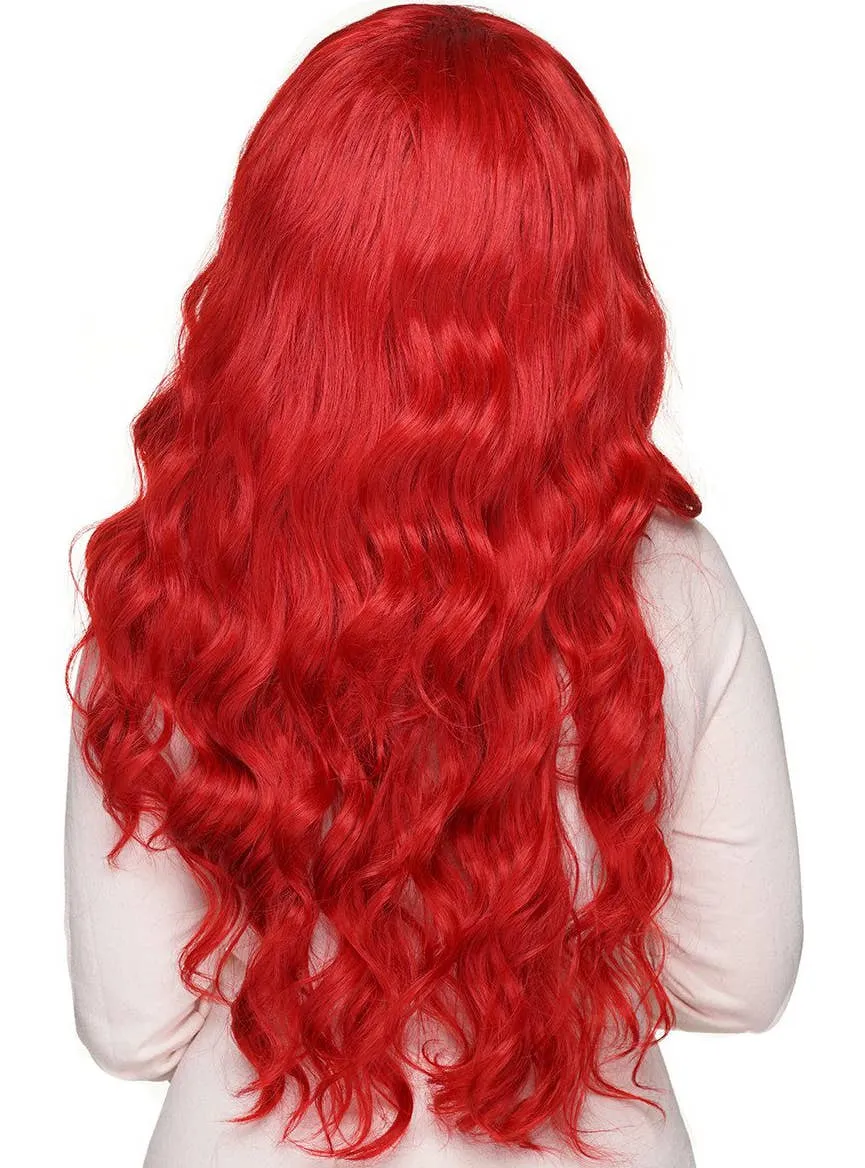 Classic Crimson Red Deluxe Womens Wavy Wig