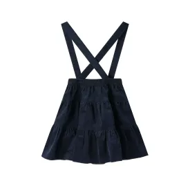 CORDUROY TIERED SUSPENDER SKIRT-NAVY