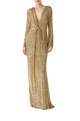 Deep V-Neck Sequin Gown