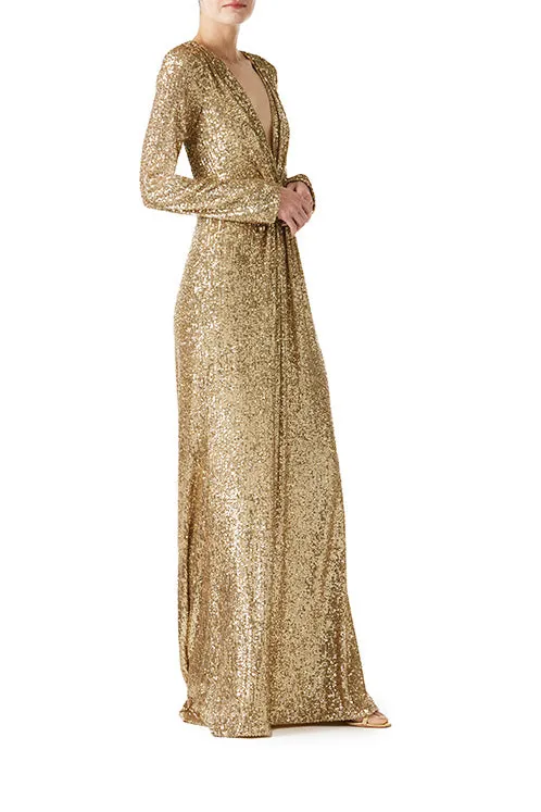 Deep V-Neck Sequin Gown