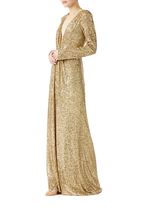 Deep V-Neck Sequin Gown