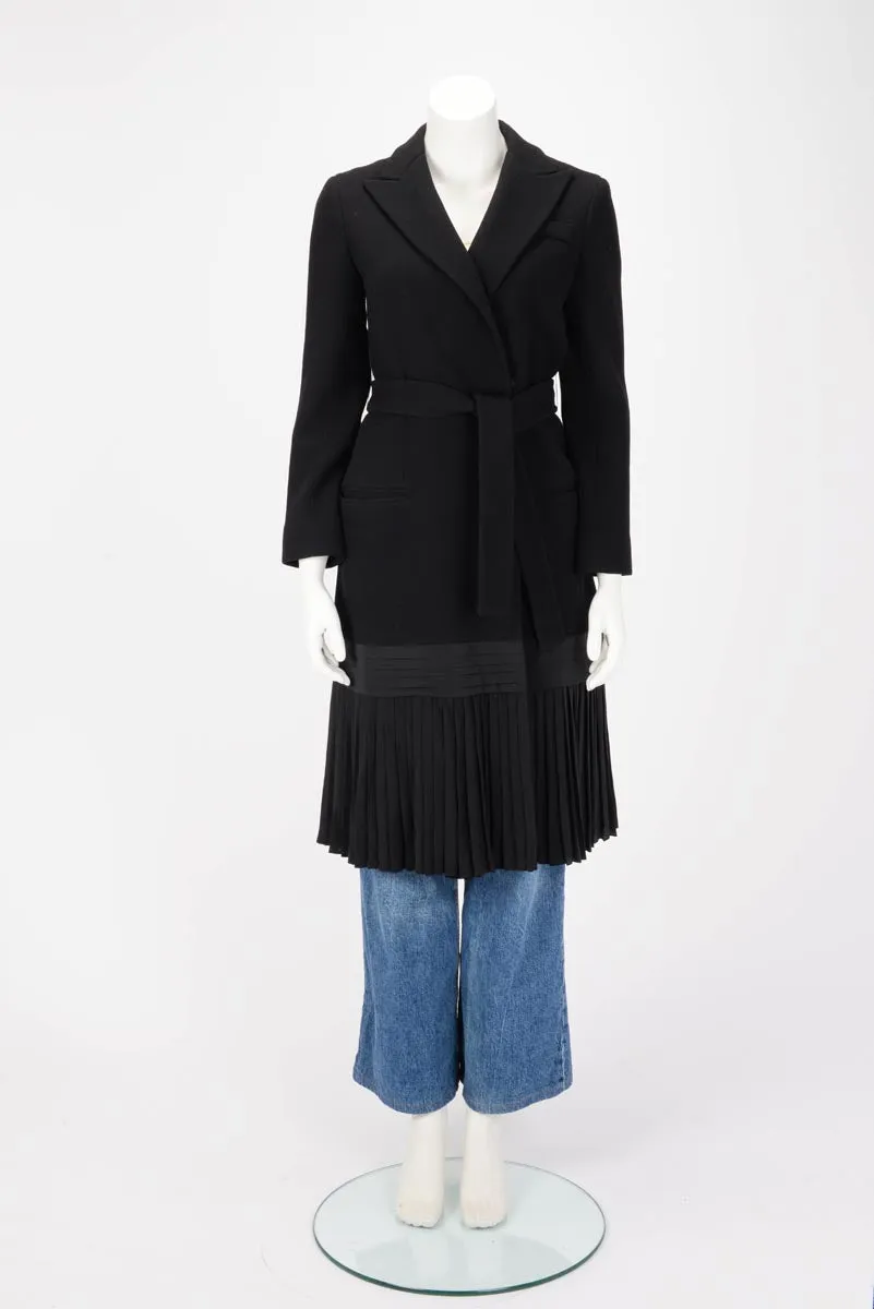 Dior Black Crepe Pleated Hem Coat FR 36