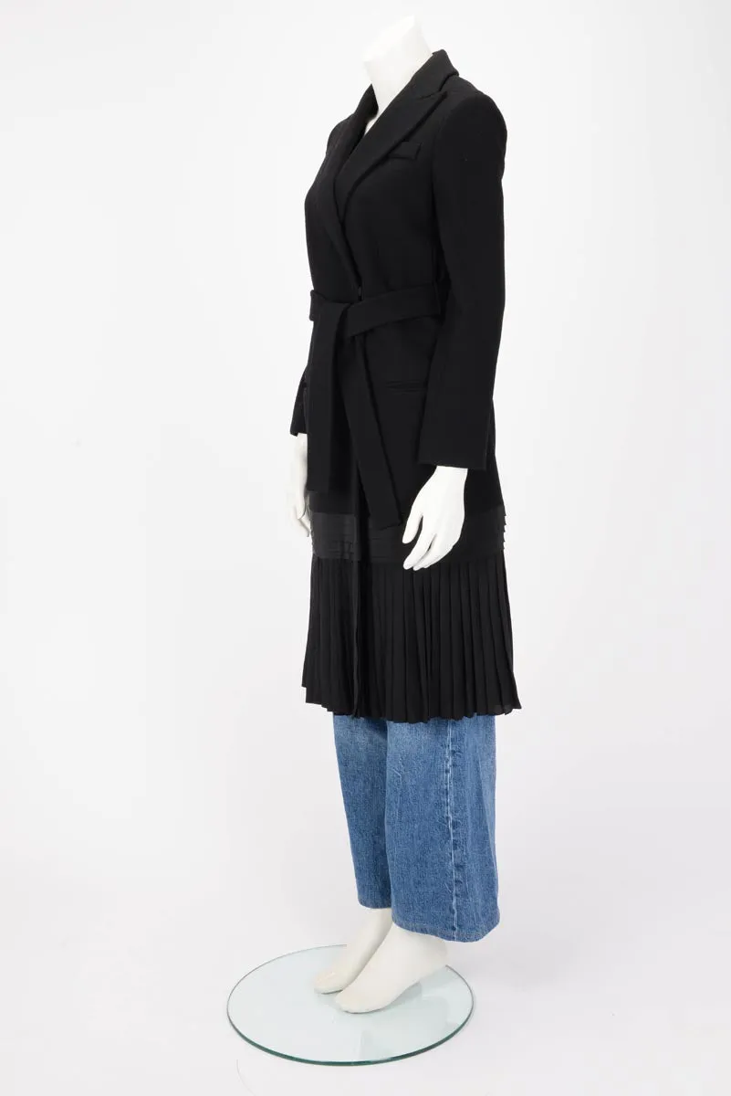 Dior Black Crepe Pleated Hem Coat FR 36