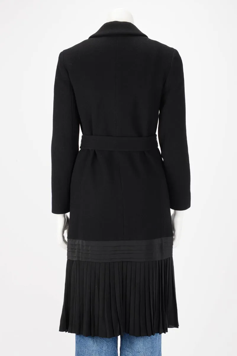 Dior Black Crepe Pleated Hem Coat FR 36