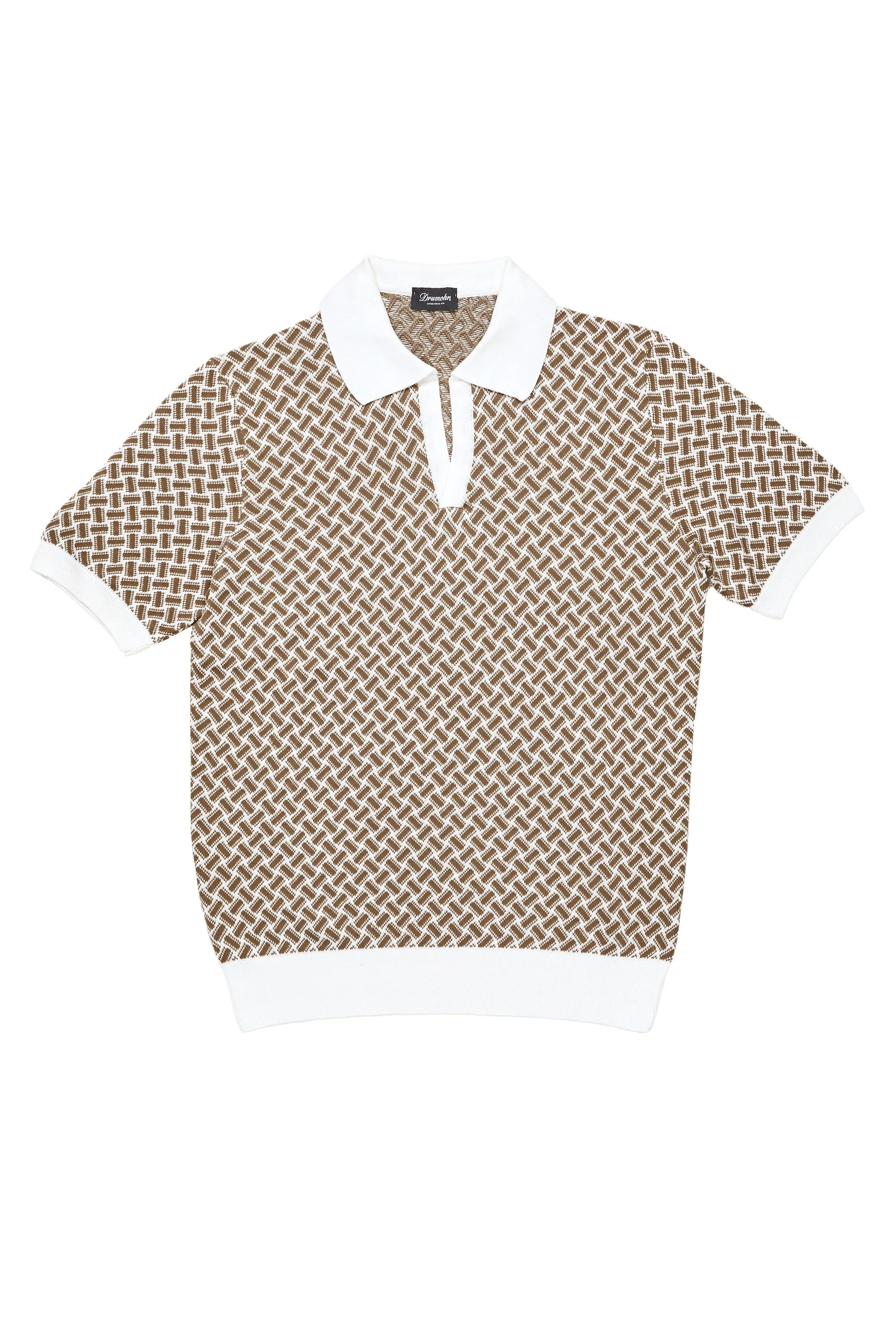 Drumohr Bianco Noce Razor Blade Cotton/Linen Short Sleeve Polo