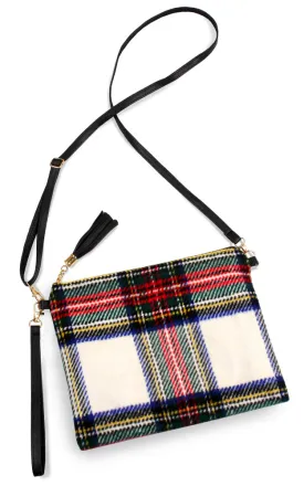 EABG9371 White Tartan Crossbody Clutch Bag