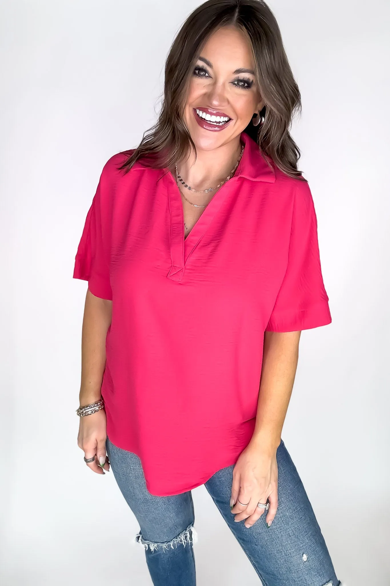 Exclusive Magenta V Neck Top