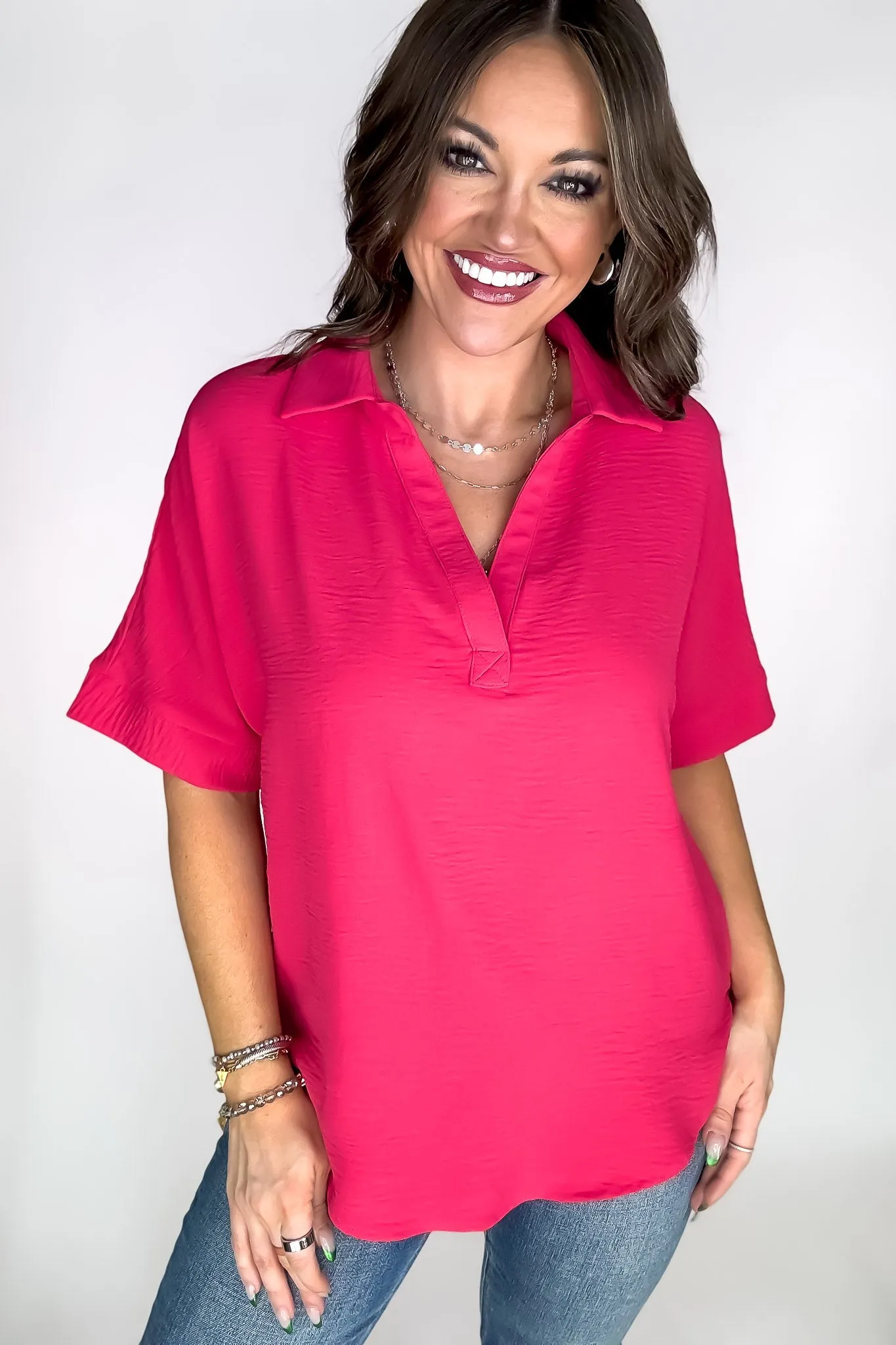 Exclusive Magenta V Neck Top