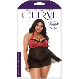 Fantasy Lingerie Curve Sophia Halter Babydoll & Panty Red/Black 3XL/4XL