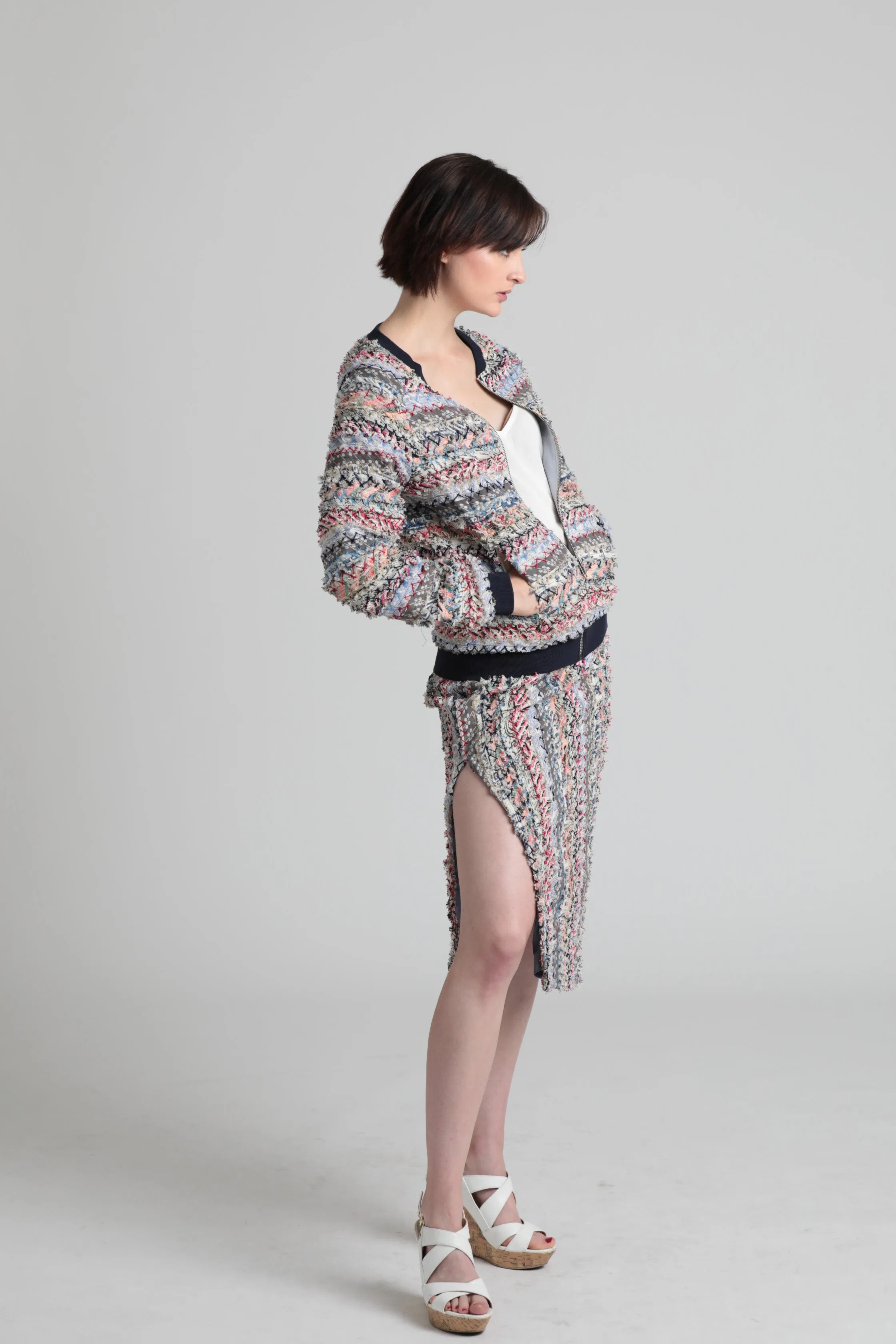 Feathered Melange novelty cotton bomber jacket