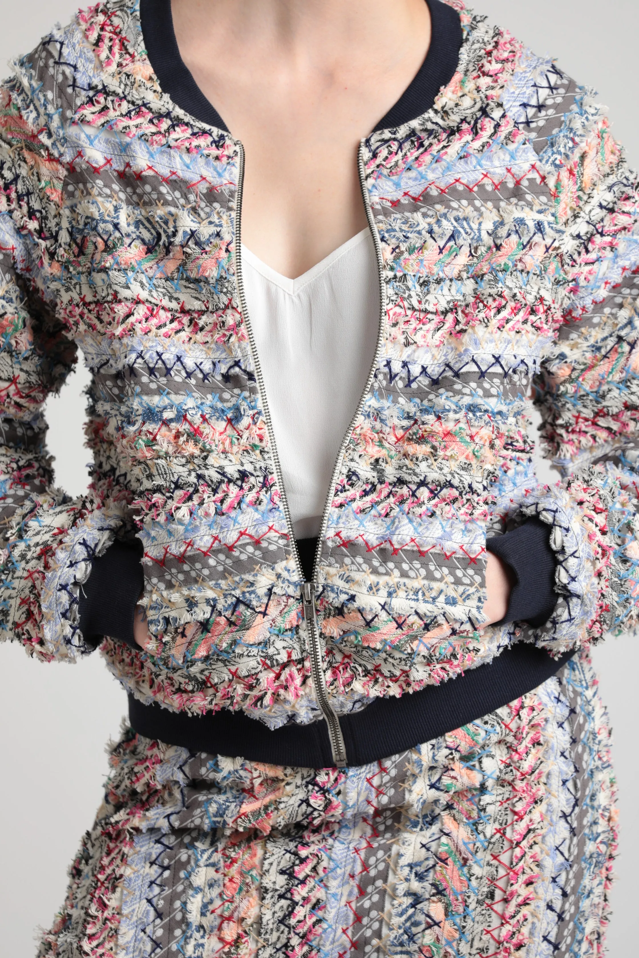 Feathered Melange novelty cotton bomber jacket