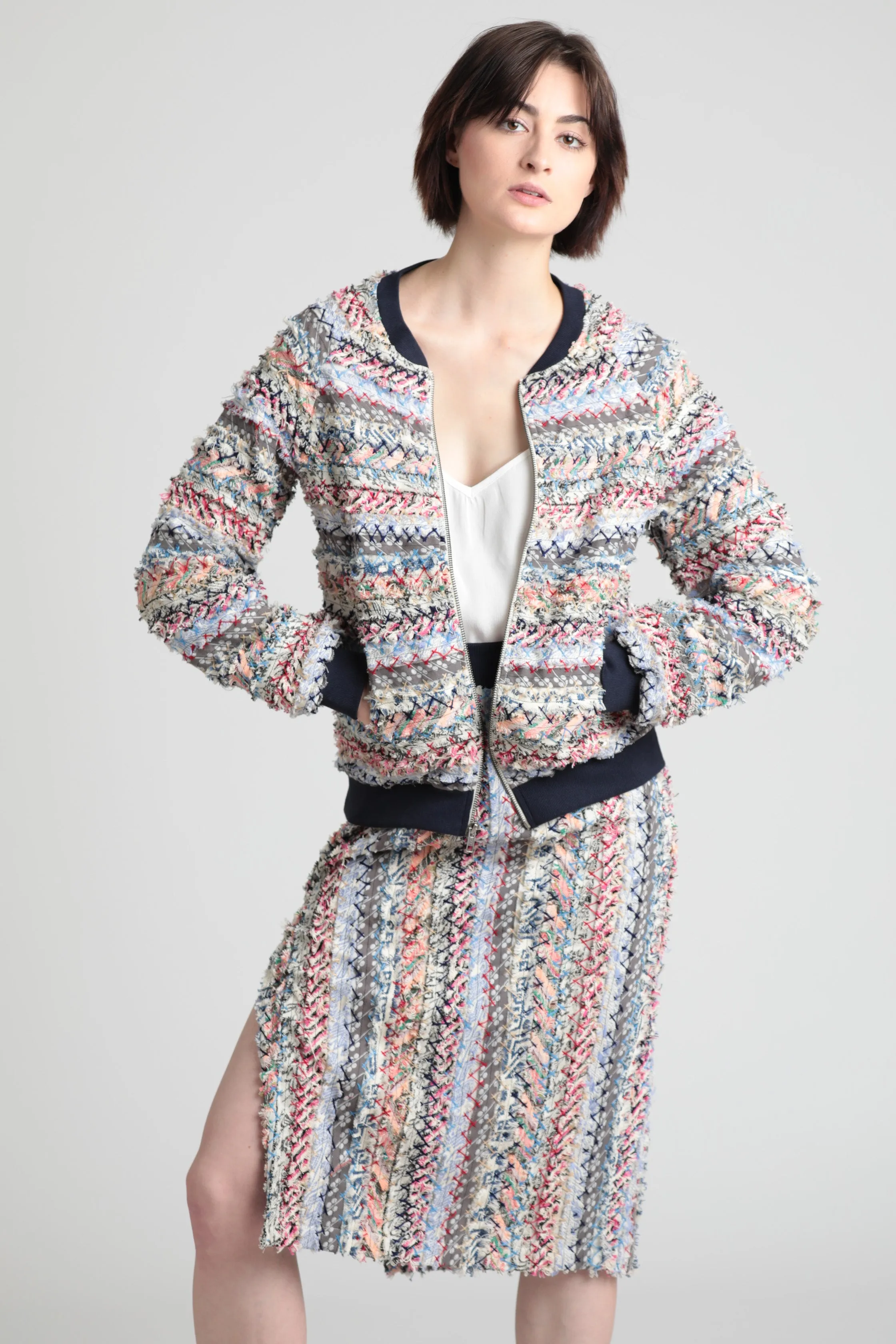 Feathered Melange novelty cotton bomber jacket