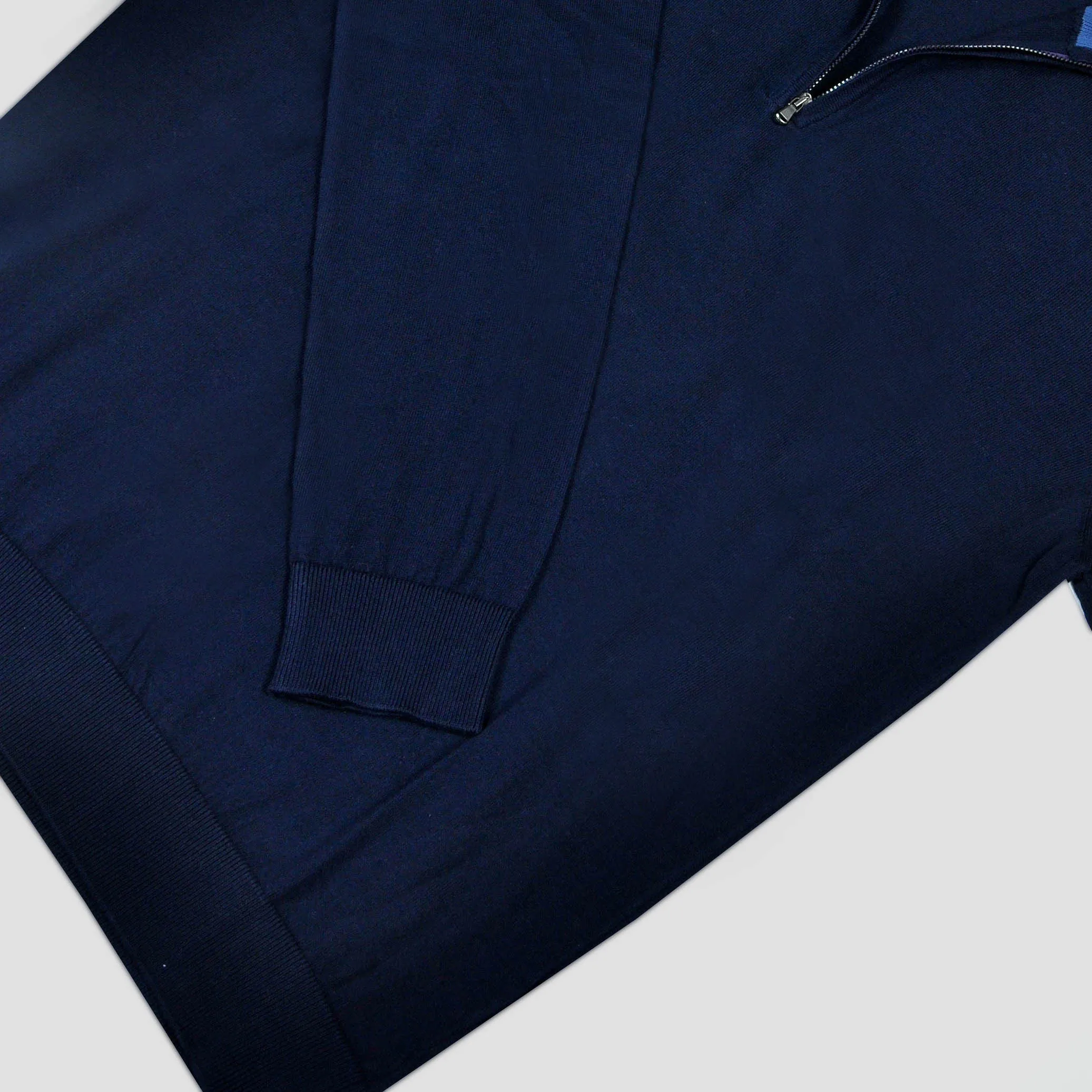 Fine Cotton Quarter Zip Collar in Navy with Light Blue Collar