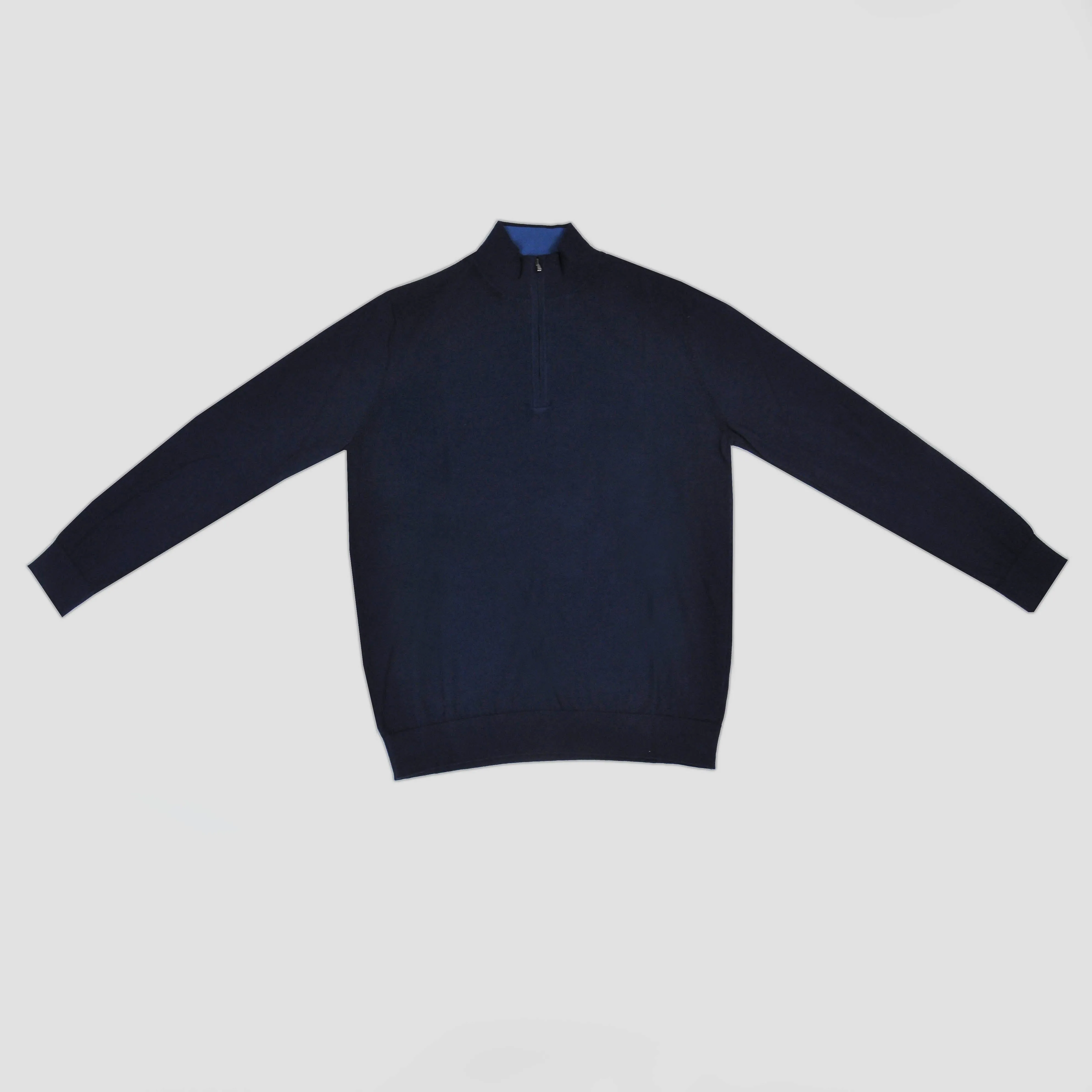 Fine Cotton Quarter Zip Collar in Navy with Light Blue Collar