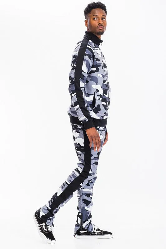 FULL CAMO WITH STRIPE TRACK BOTTOM PANTS