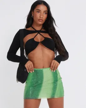 Guida Mini Skirt in Sequin Solarized Green