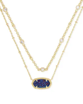 Kendra Scott Elisa Multi Strand Necklace - Gold Indigo Blue Drusy