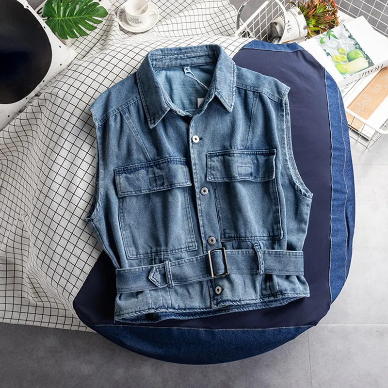 Men's Denim Vest Tooling Loose Outerwear Sleeveless All-match Casual Vest