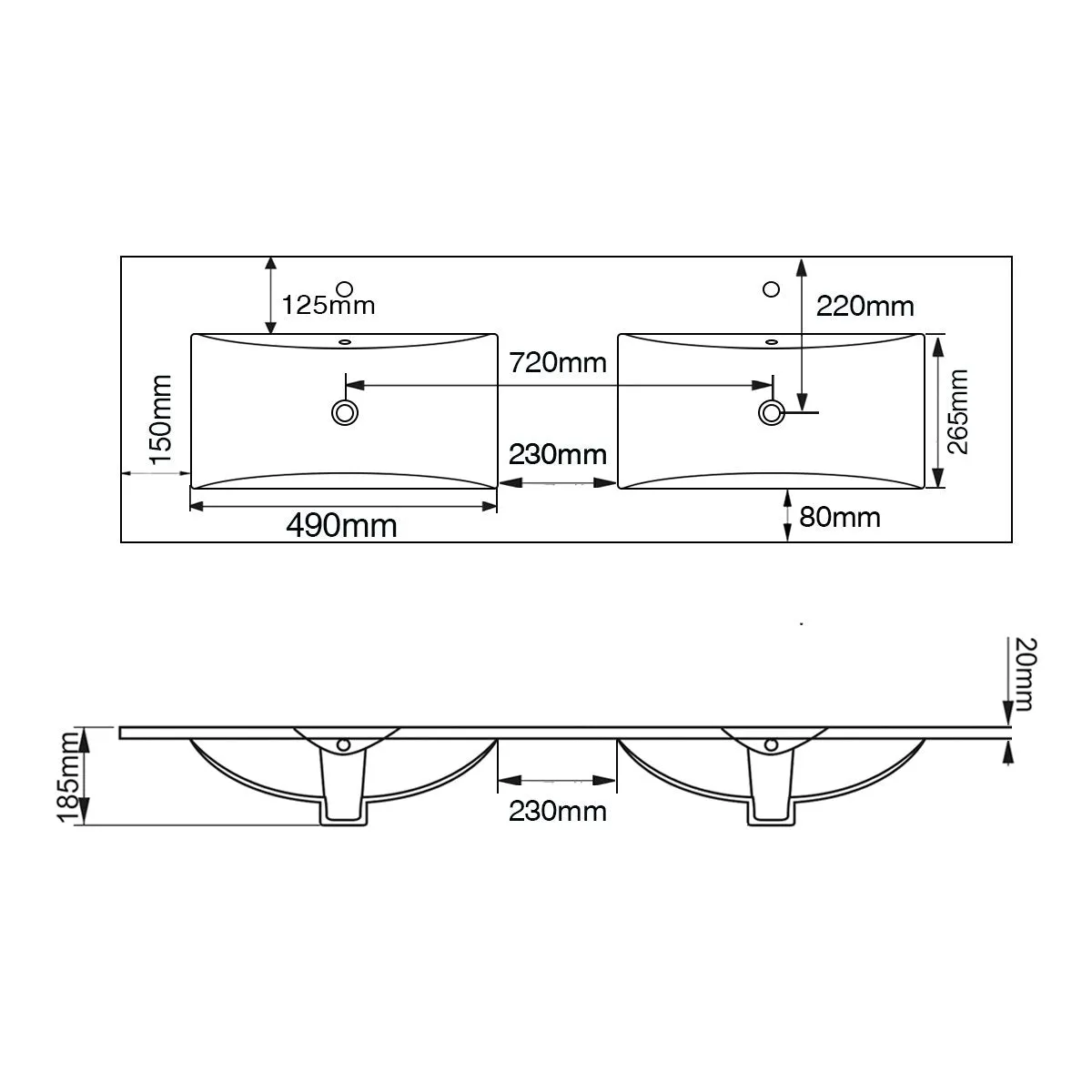 Mirage 1500mm Ceramic Vanity Top Double Bowl