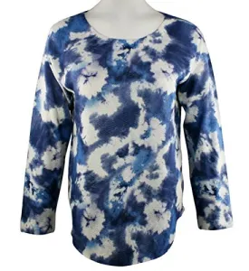 Nally & Millie Blue Tie Dye, Scoop Neck, Long Sleeve Lightweight Knit Top