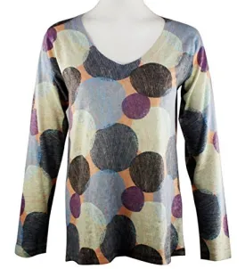 Nally & Millie Multiple Dots, V-Neck, Long Sleeve Printed Lightweight Top