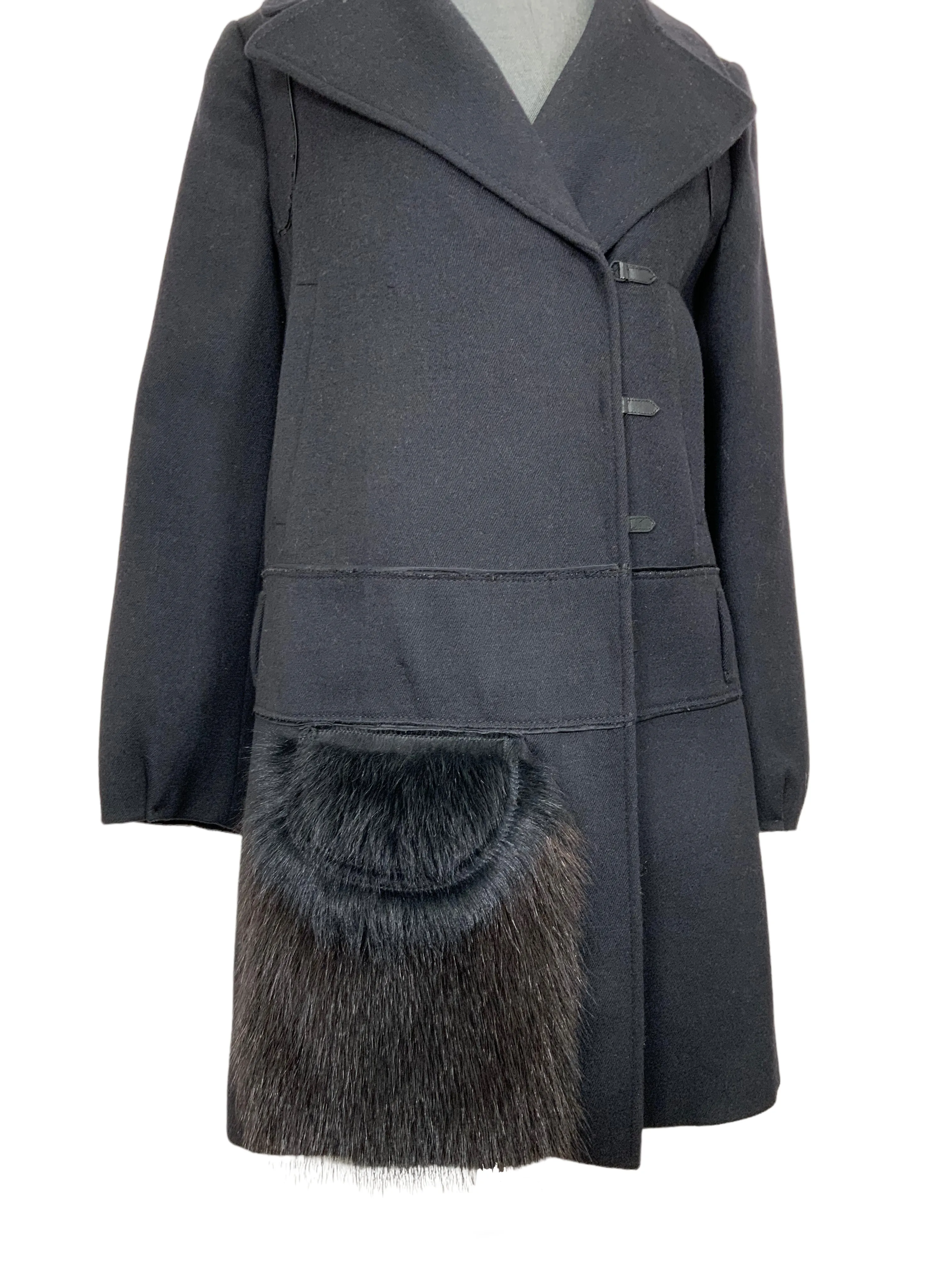 PRADA Asymmetrical Wool Jacket with Fur Pocket Size M