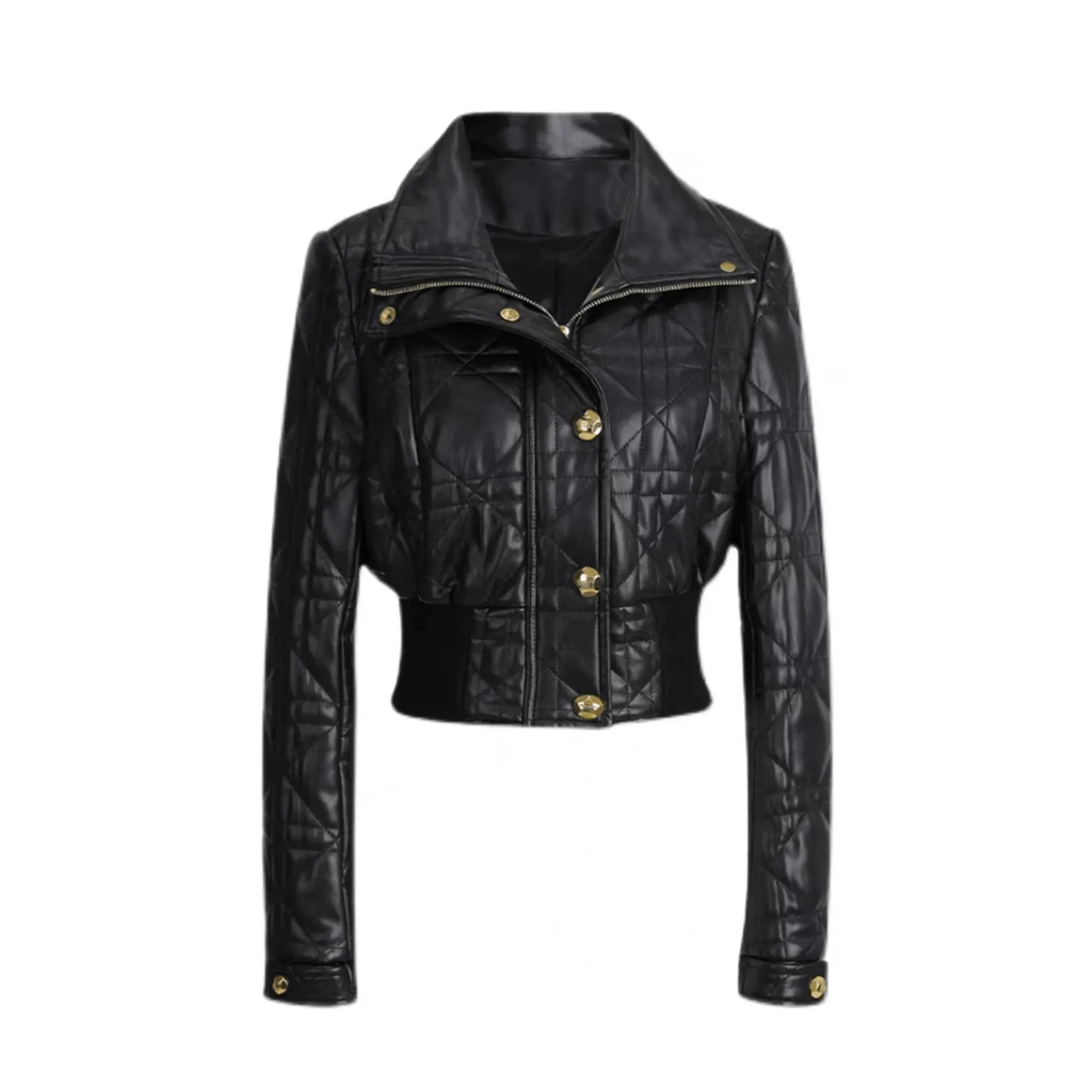 Pre Order:  Gold Buttons Zip-Up Short Jacket