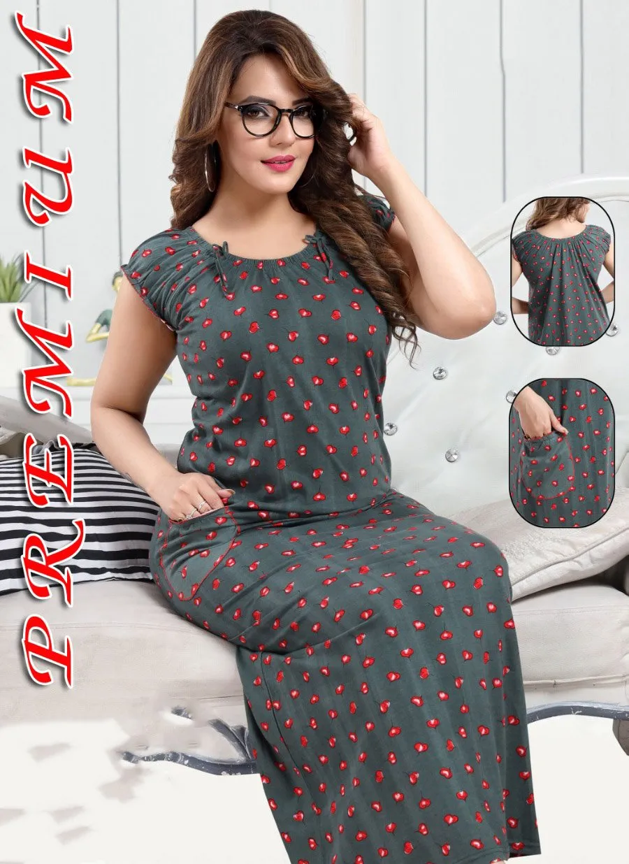 Pure Cotton Printed Green Nighty Nightwear for Woman