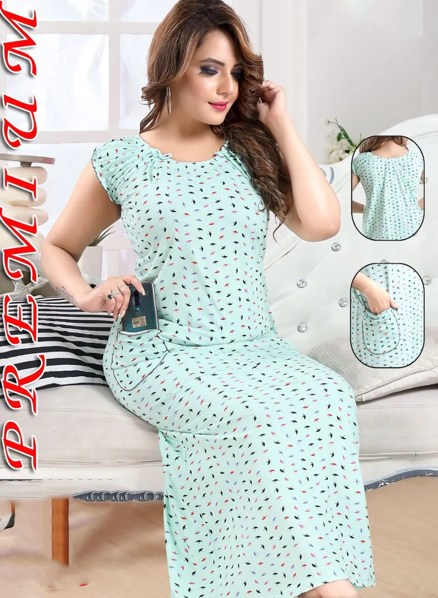 Pure Cotton Printed Light Green Nighty Nightwear for Woman