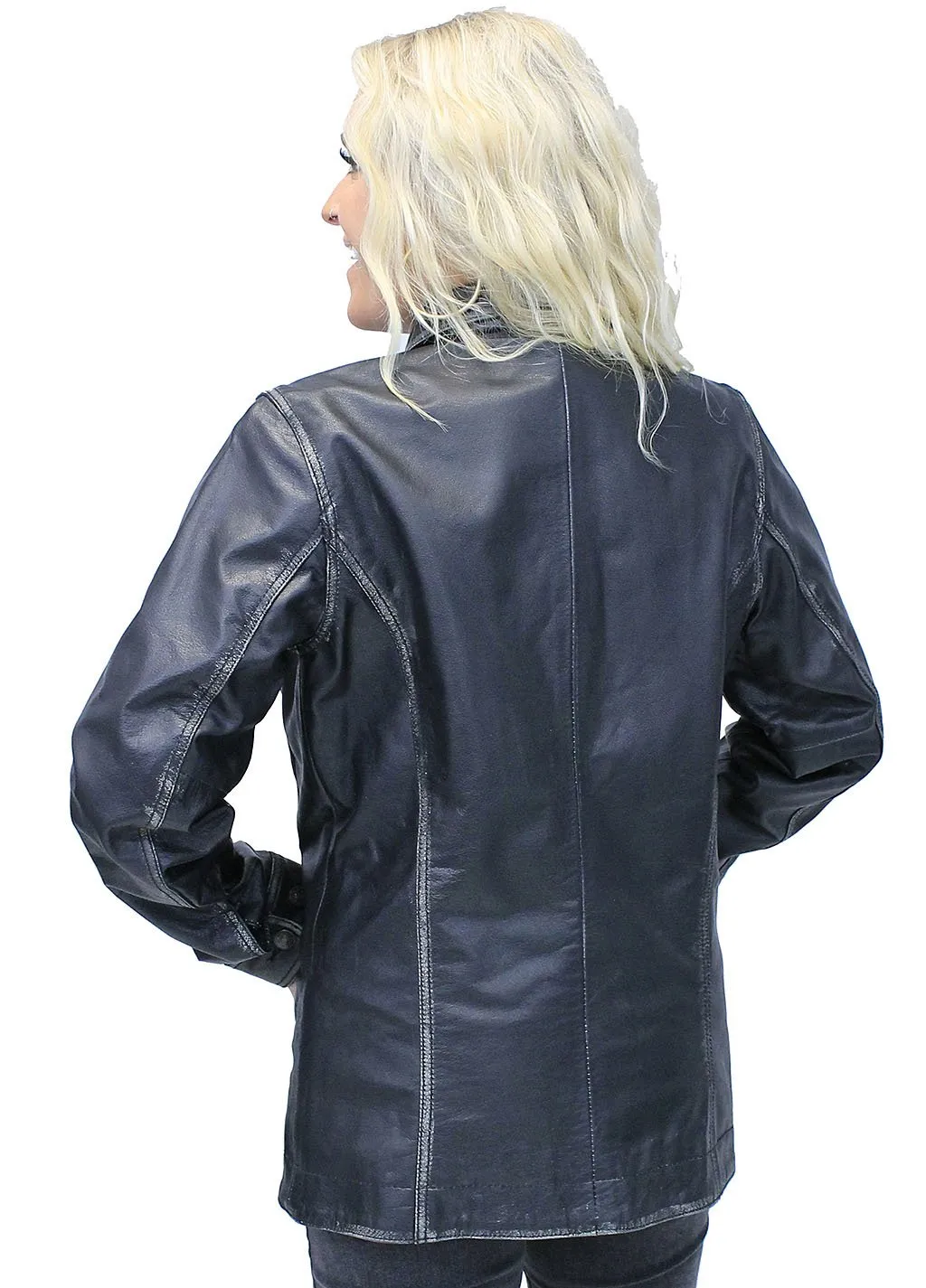 Vintage Black Women's Leather Button Coat #LA2011BTK ()