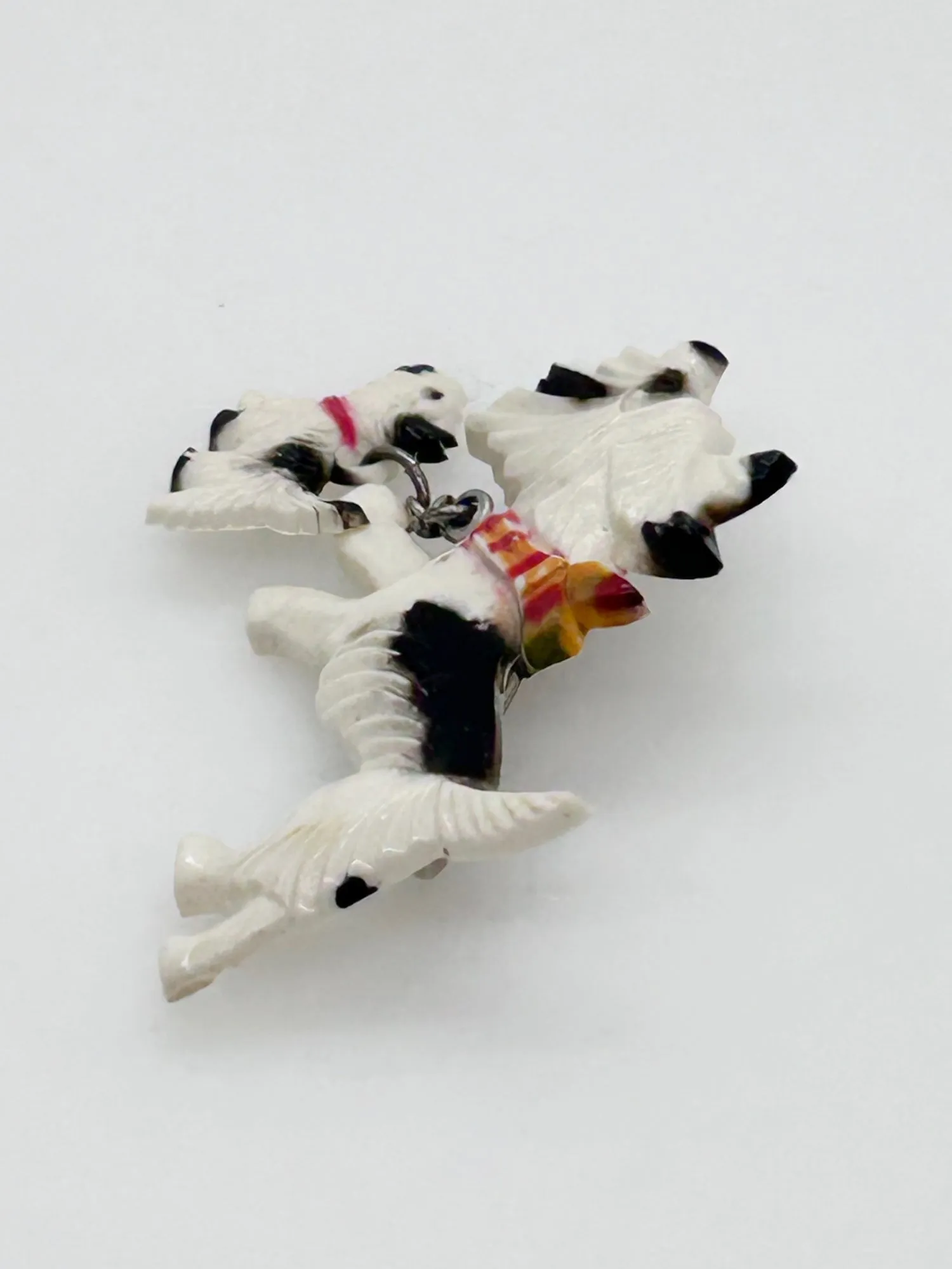 Vintage Celluloid White and Black Terrier and Puppy Pin